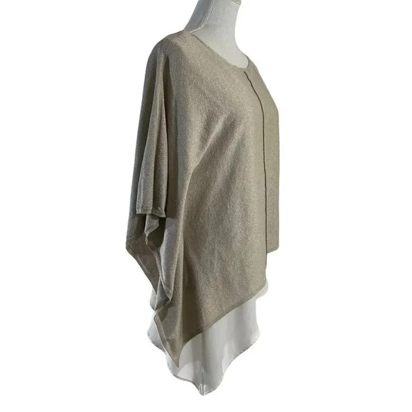 White House Black Market Blouse Metallic Gold Layered Asymmetrical Hem Batwing - Picture 2 of 8